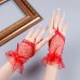 Перчатки кружевные красные, женские, сетчатые без пальцев, короткие ажурные
