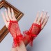 Перчатки кружевные красные, женские, сетчатые без пальцев, короткие ажурные
